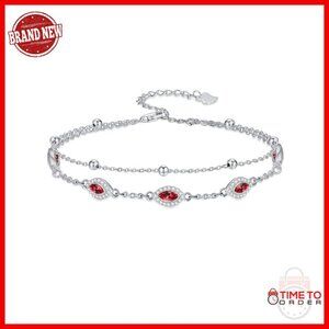 Sterling Silver Evil Eye Birthstone Bracelet 7"+2" Adjustable